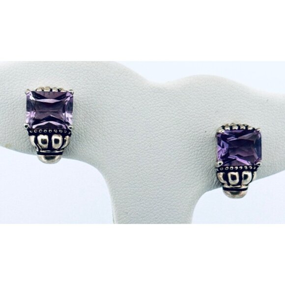 Vintage Estate Sterling Silver 925 Amethyst Stud Earrings, 7.8g, Marked NF - Picture 2 of 10